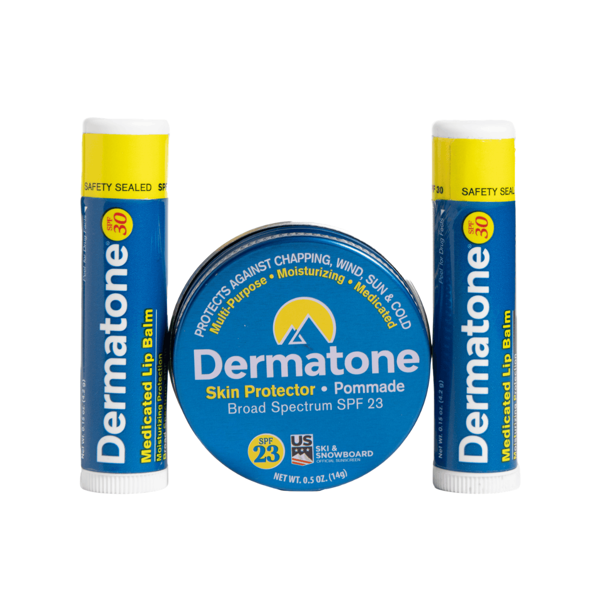 two lip balms and a skin protector tin